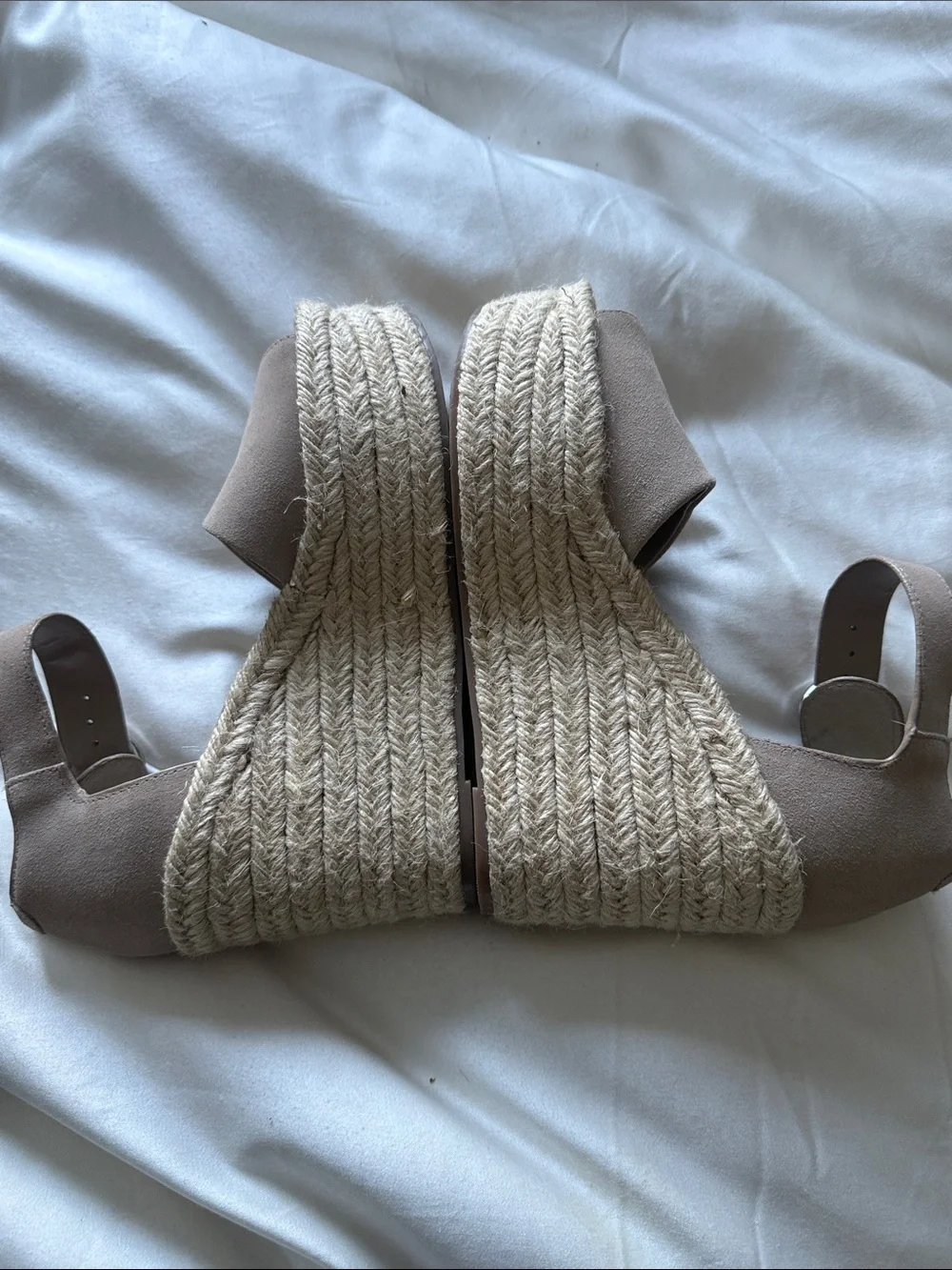 Marc Fisher Taupe Suede Espadrille Wedge Sandals with Ankle Strap. 8
